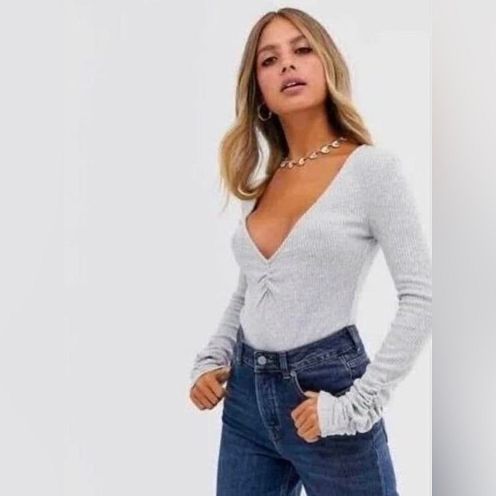 Free People Cozy Up With Me Grey Bodysuit size Large